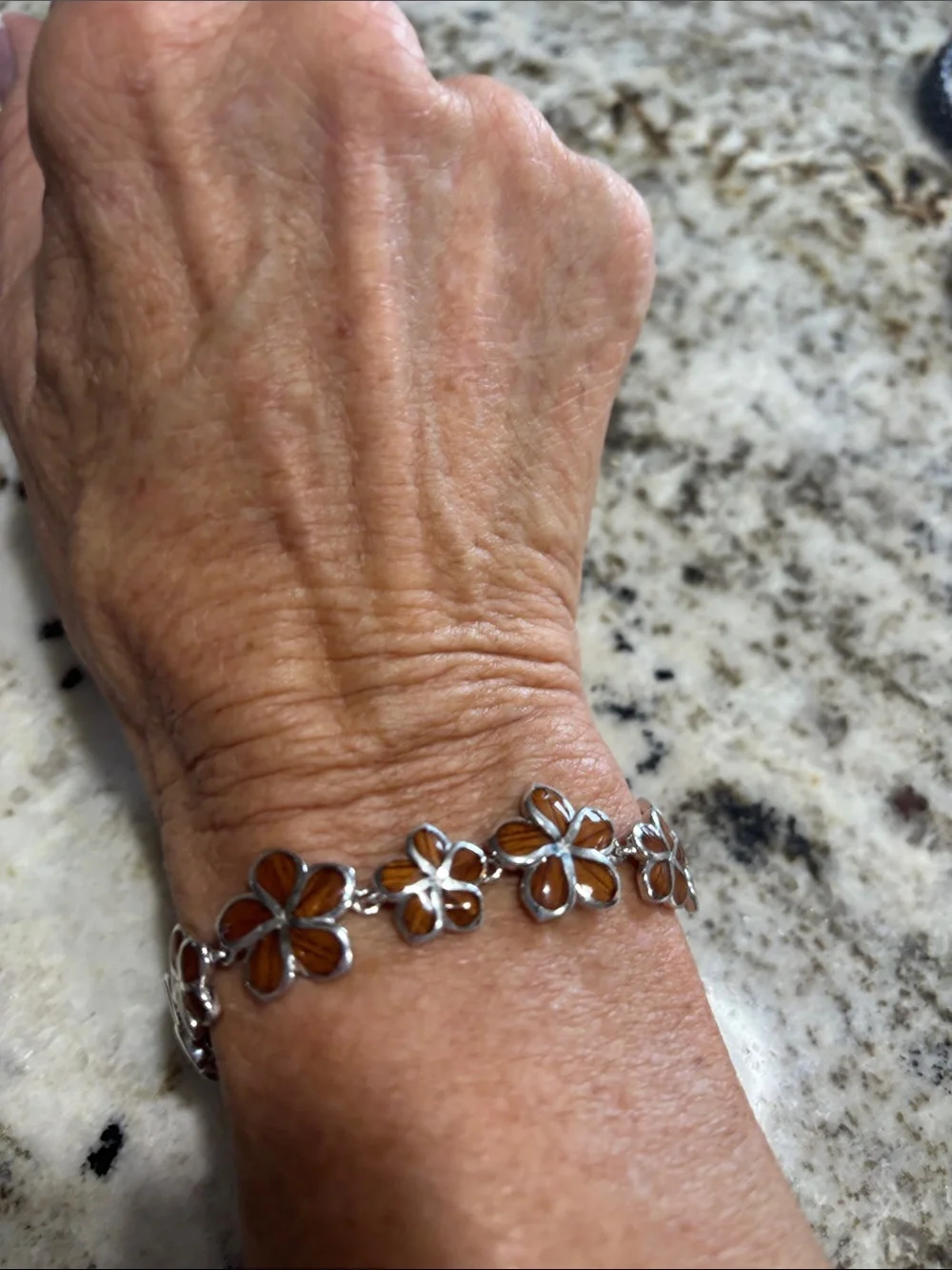 Na Hoku Sterling Silver Plumeria Design with Koa Wood Inlay - Picture 1 of 5